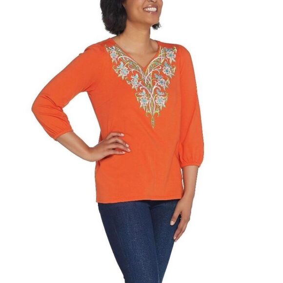 Bob Mackie Tree Life Embroidered Knit Top - Picture 3 of 6